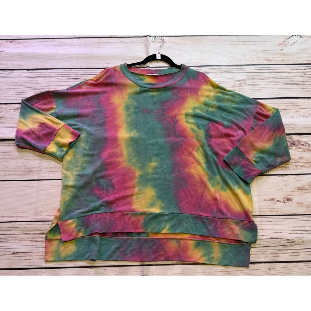 Oddi Womens Tie Dye Sweatshirt Oversized Pink Green Yellow T63240P 2XL 3XL